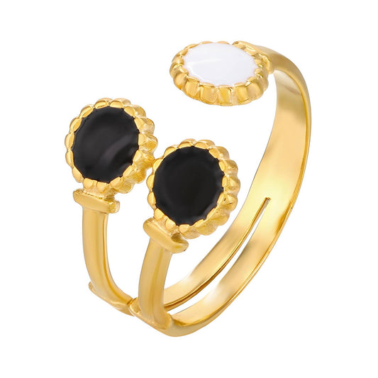 Black&White - 18K Gold Plated Stainless Steel Ring