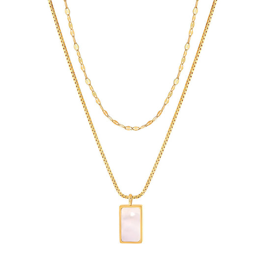 Pink Marmore - 18K Gold Plated Stainless Steel Necklace