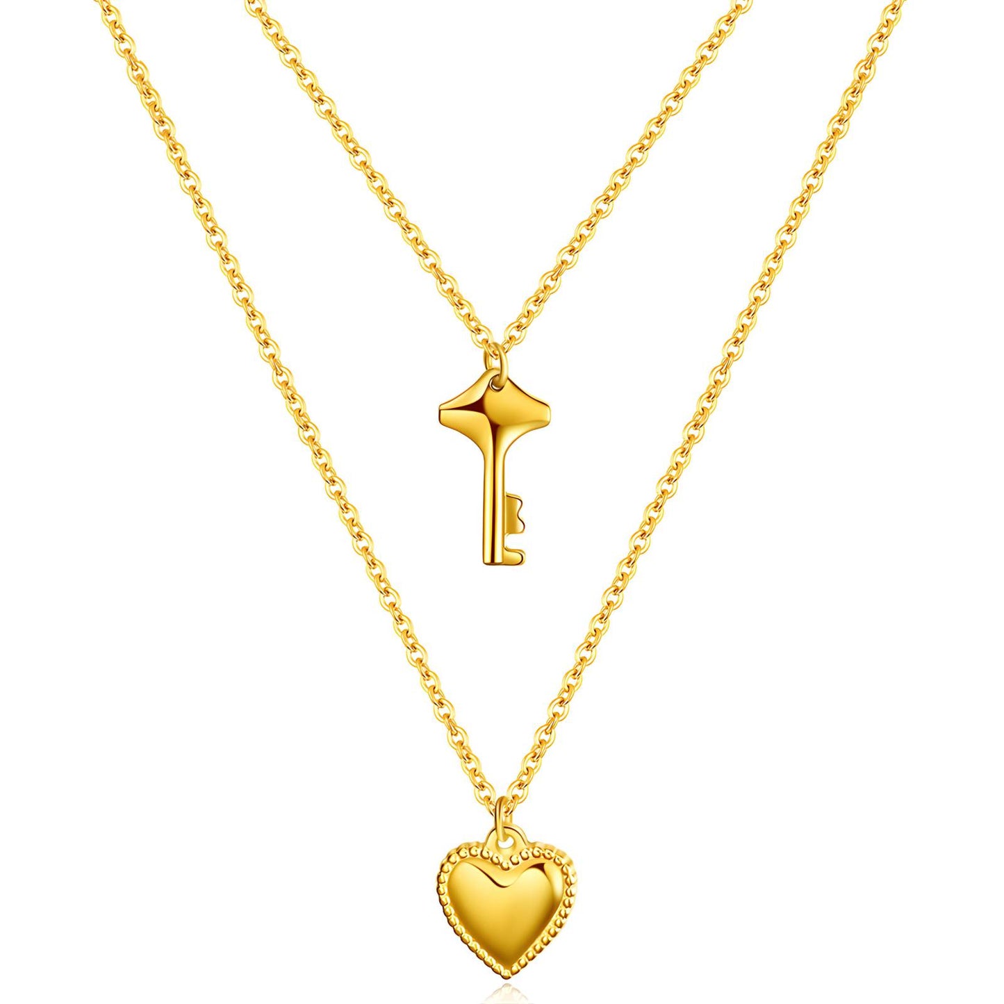 Heart and Key - 18K Gold Plated Stainless Steel Necklace