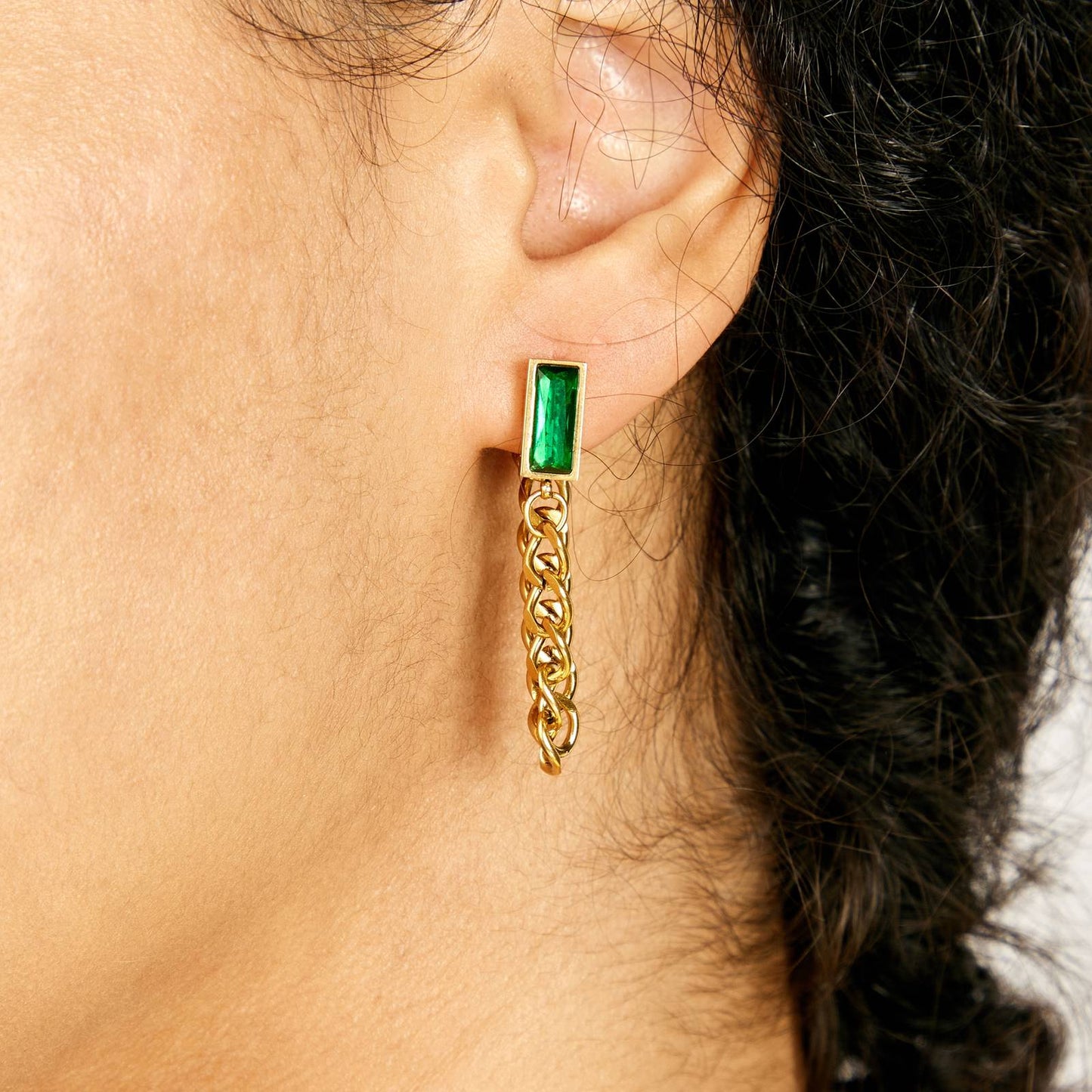 Deep Green - 18K Gold Plated Stainless Steel Earrings