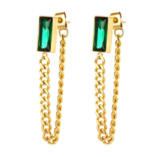 Deep Green - 18K Gold Plated Stainless Steel Earrings