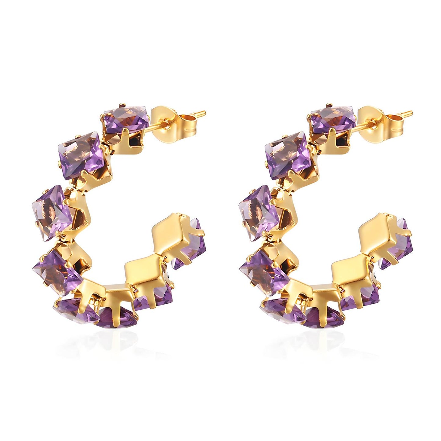 Purple Snow - 18K Gold Plated Stainless Steel Earrings