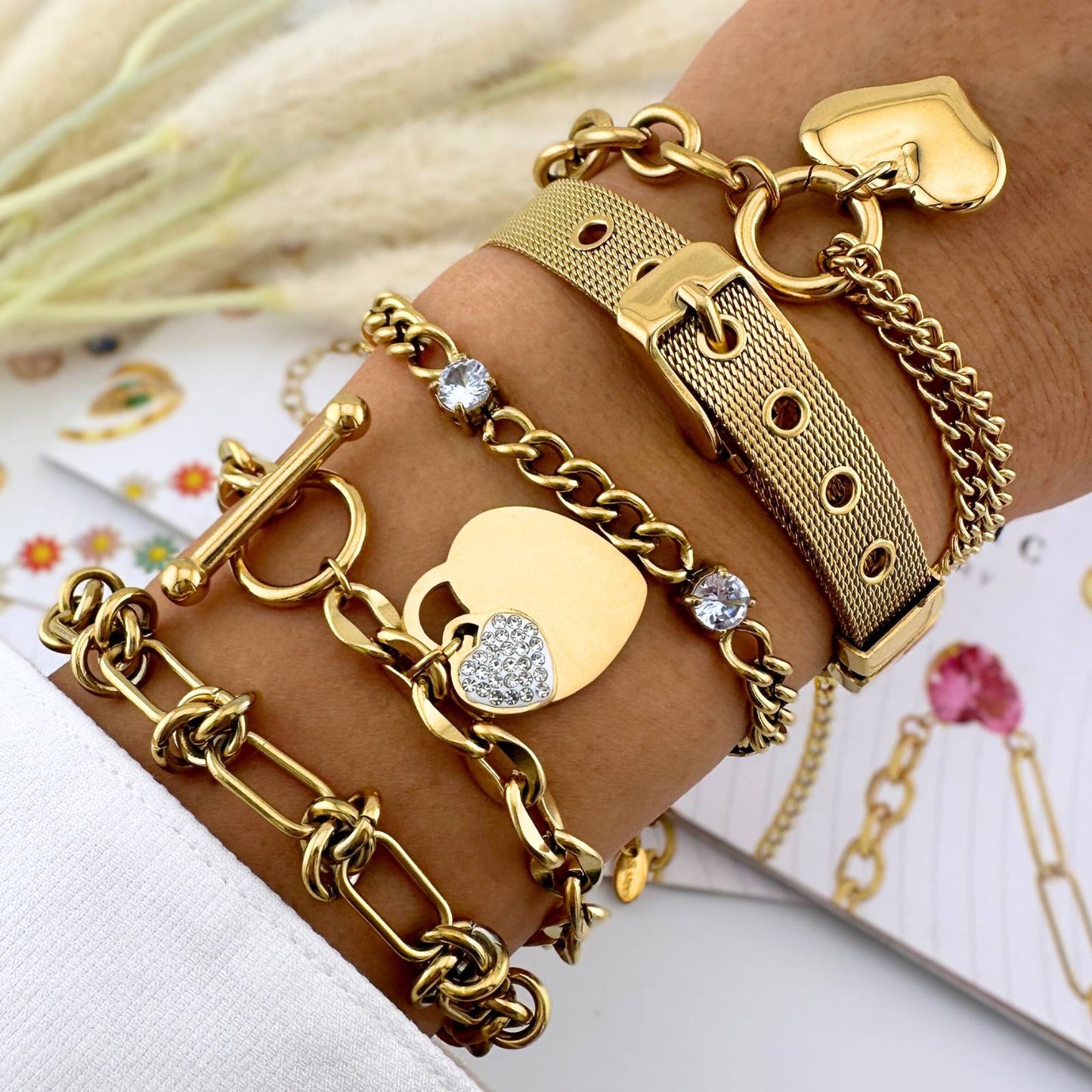 Hearts - 18K Gold Plated Stainless Steel Bracelet